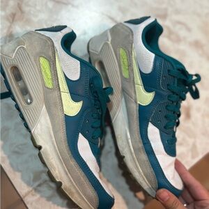 Nike Teal and White Shoes with Yellow Highlights